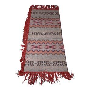 Vintage Handwoven Southwestern Fringed Rug 65" X 32" Buffet Topper Sofa Table